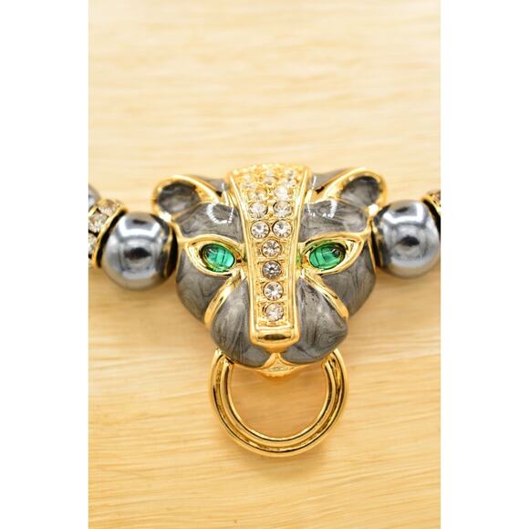 KJL Avon Duchess Windsor Necklace Panther Cabochon Green Eyes Signed 1980s Bin3B - Picture 7 of 12